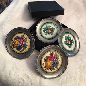 Vintage Ceramic Tile Pewter Coasters